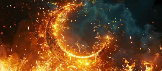 Wall Mural - Golden Crescent Moon with Sparkles and Smoke