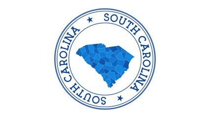 Wall Mural - South Carolina intro. Badge with the circular name and map of us state. South Carolina round logo animation.