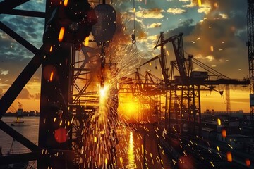 Industrial Sunset Welding Scene