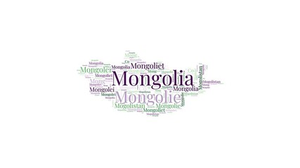 Wall Mural - Mongolia shape word cloud animation. Country boundary filled with country names animated. Mongolia presentation video.