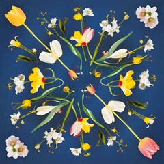 Wall Mural - Spring background fresh flower on blue background