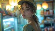 © fotofabrika - Woman With Cap Looking Over Shoulder In Convenience Store At Night