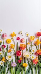 Wall Mural - Beautiful spring flowers on white background