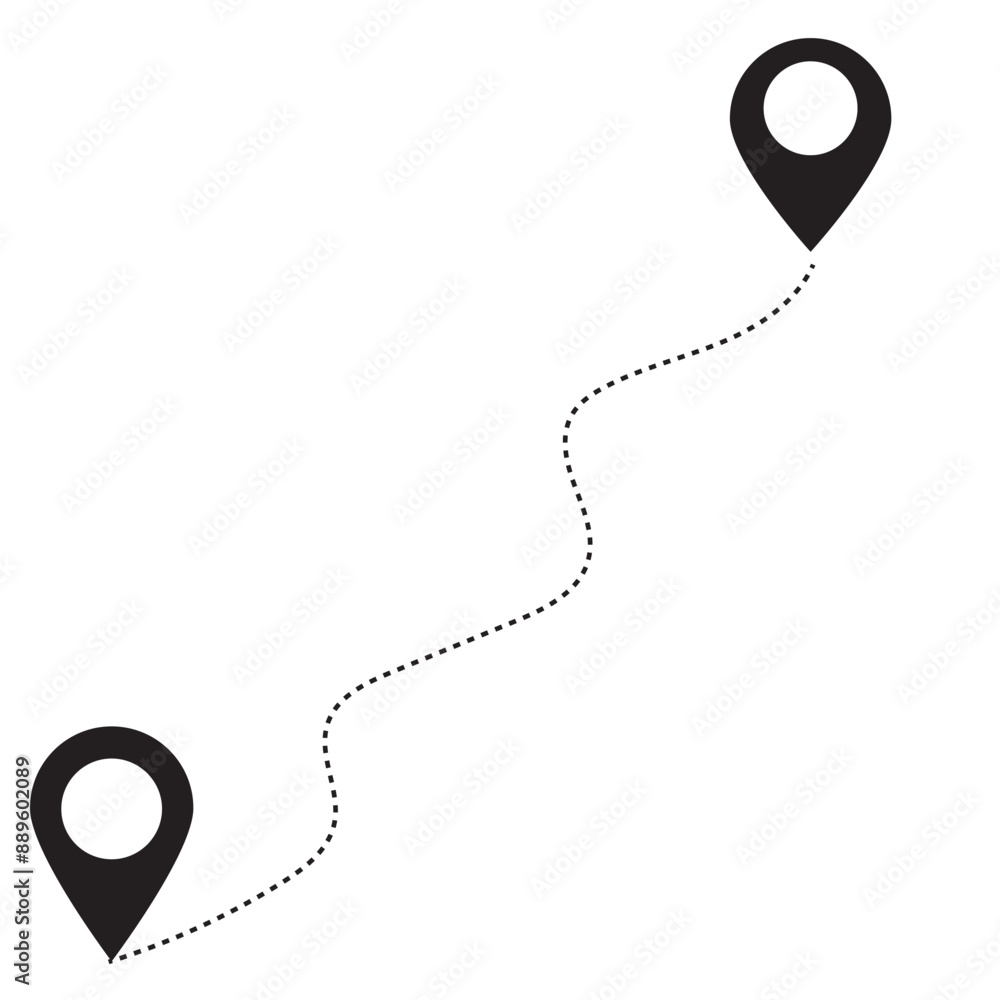 Route icon - two points with dotted path and location pin. Route ...