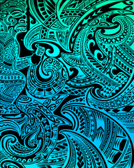 Maori Polynesian Hawaiian pattern tattoo design illustrations. Unique and Novel Design Combining Polynesian Patterns