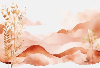 Wall Mural - Abstract Terracotta ivory Landscapes pink blush watercolor Posters Arrangements beige