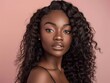 © shooreeq - 25 year old african woman with gorgeous twisted curls, long hair coming down from shoulders, posing on pastel mono color solid background