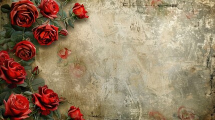 Vintage style background with red roses and space for text