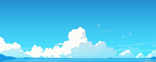 Wall Mural - blue sky with white clouds, panoramic view, horizontal composition