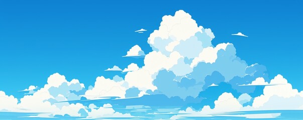 Wall Mural - blue sky with white clouds, panoramic view, horizontal composition