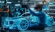 © Pooja - Automotive Engineer Working on Electric Car Chassis, Using Augmented Reality Headset with 3D VFX Application for Development of Regenerative Braking System on a Concept Transport, Generative AI