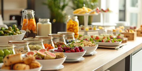 catering company, office corporate canteen, assortment of dishes and snacks, buffet for a business party, serving dishes at the event