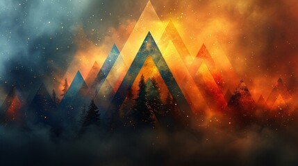 Wall Mural - Geometric fire in the forest background