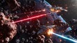 © UMAR SALAM - A fierce space battle with starships exchanging laser fire amid an asteroid field.