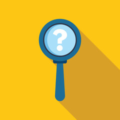 Sticker - Blue magnifying glass showing question mark on yellow background, searching for answer concept