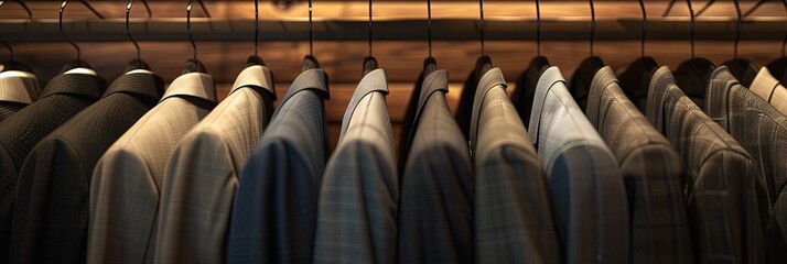 Wall Mural - business suits hanging on clothing rack in modern clothing store,