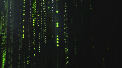 Poster - A dark background with multiple vertical lines of green binary code raining down, creating a futuristic or digital aesthetic.