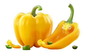 Wall Mural - Fresh Yellow Bell Pepper Isolated on White Background