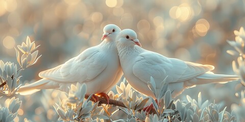 Wall Mural - International Day of Peace white doves and olive branches, September 21st