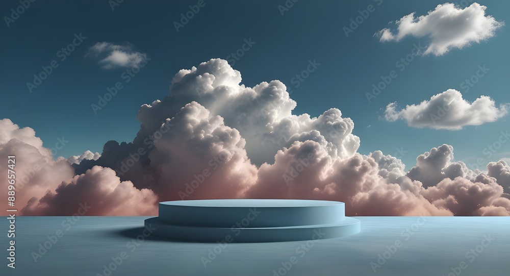Cloud background podium blue 3d product sky white display platform ...