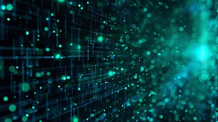 Poster - A digitally rendered abstract background with teal lines, dots, and circles forming a network pattern.