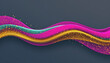 © Aistock - Create a wave line in magenta with a golden glitter effect on a dark grey background. Use flat, turquoise hues and simple shapes, ensuring smooth edges and a modern logo appearance.
