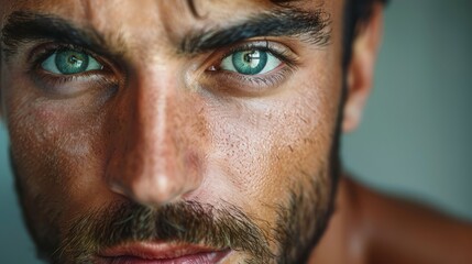 Canvas Print - green eyes and goatee beard above his chin