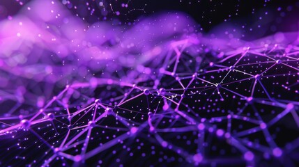 Fototapete - A close-up of a purple, glowing network of connected nodes and lines against a dark background.