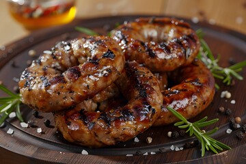 Wall Mural - Grilled Sausage Rings with Fresh Rosemary and Peppercorns