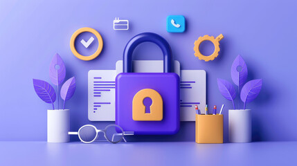 Wall Mural - Secure your digital life with a modern password management concept. Explore a flat design illustration featuring a password list and lock symbol.