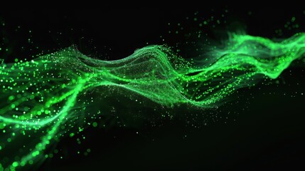 Leinwandbilder - A green wave of glowing particles flows across a black background.