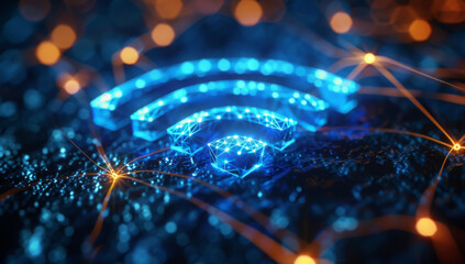 Wireless network and connection abstract data background with wifi symbol