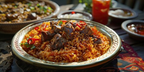 Canvas Print - Food platter with rice and mixed ingredients