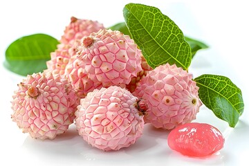 Sticker - Fresh Pink Lychees with Green Leaves and a Lychee Candy