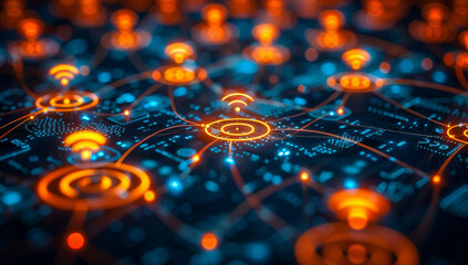 Wireless network and connection abstract data background with wifi symbol