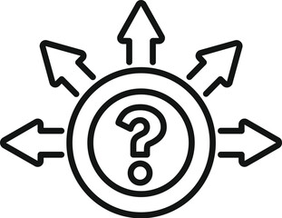 Sticker - Concept of confusion with a question mark at the center of multiple arrows pointing in different directions