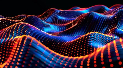 Aufkleber - A digital rendering of a blue and orange light wave pattern with a dark background. The light forms into a series of flowing hills and valleys, creating a sense of motion and energy.