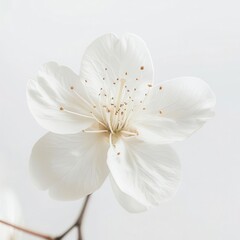 Poster - ethereal white cherry blossom closeup delicate petals illuminated by soft light minimalist composition on pure white background spring freshness