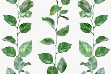 Canvas Print - Repeated plant stem leaves digital illustration on transparent background