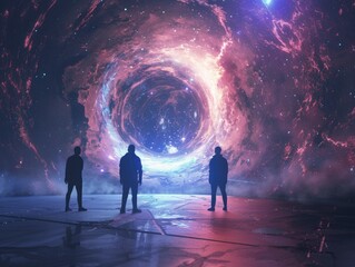 Wall Mural - Three People in Front of Colorful Galaxy