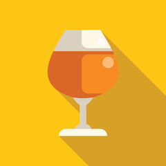 Sticker - Glass of cognac is standing on a yellow background with a long shadow