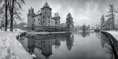 Canvas Print - Castle in snowy landscape