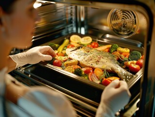 Canvas Print - Cooking fish in oven