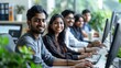 © Anupam - Team of South Asian Specialists Working on Desktop Computers at a Modern Workplace. Indian Software Developers, Managers, Environmental, Social and Governance Specialists Working in, Generative AI