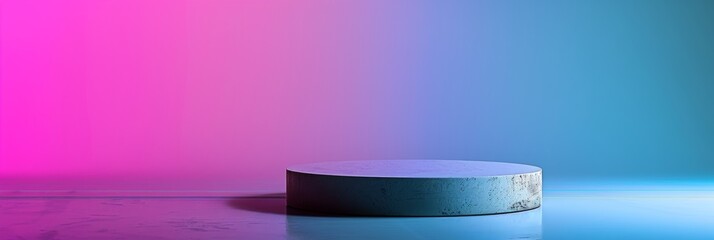 Wall Mural - a white circular podium rests on a white surface with a gradient background of pink and blue, creati