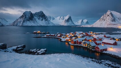 Wall Mural - Spellbinding winter vista of Sakrisoy village, Lofoten Islands, Norway