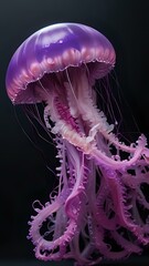 Wall Mural - a large, translucent jellyfish with a purple bell and long, pink tentacles.