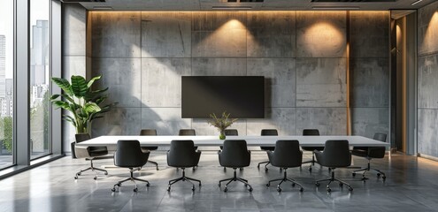 Wall Mural - Modern Conference Room With Large Window and Concrete Walls