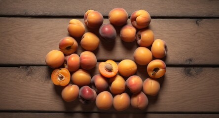 Wall Mural - Apricot fruits on wooden rustic table. Top view flat lay