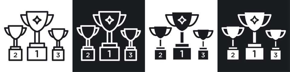 trophy cup black and white icon set